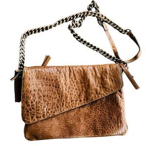 MAXON made in Italy Brown Italian Pebbled Leather Asymmetrical Crossbody Handbag